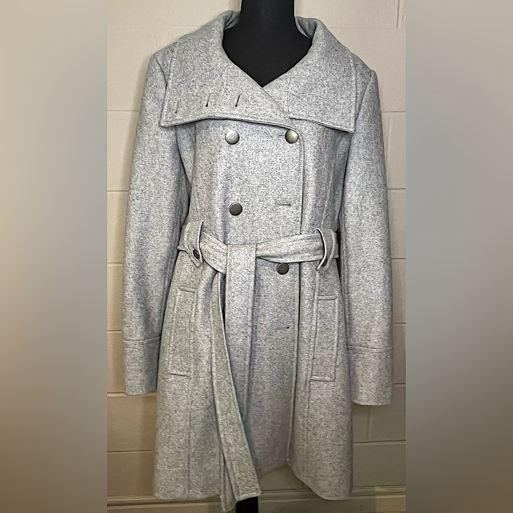 New York & Company Gray Trench Coat with Belted Waist